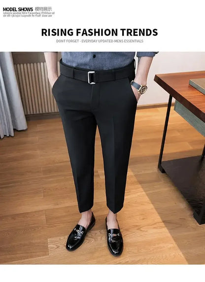 Men’s Korean-Style Slim Fit Summer Suit Pants – Lightweight Ice Silk Trousers, Business Casual Streetwear, Plus Sizes Available