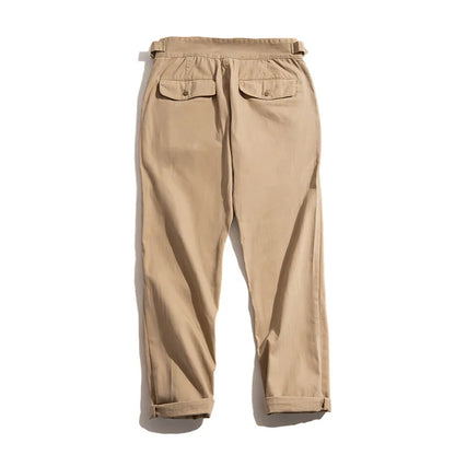 Classic Vintage Khaki Gurkha Pants for Men – Adjustable High Waist Casual Cargo Trousers for Spring and Fall