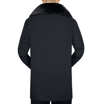 Men’s Solid Winter Parka with Fur Hood – Loose, Waterproof Fleece-Lined Vintage Streetwear Jacket