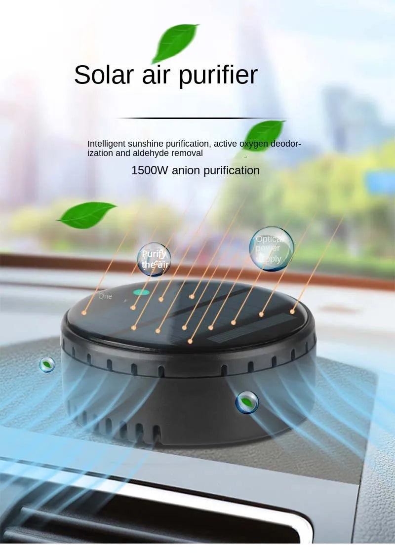 Solar-Powered USB Car Air Purifier – Compact Auto Air Freshener &amp; Odor Eliminator with Solar Charging