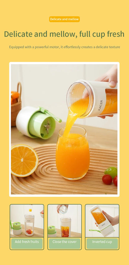 Mini Portable Electric Juicer Blender – Multifunctional Fruit Extractor with 6 Blades and 1200mAh Battery for Smoothies and Mixing