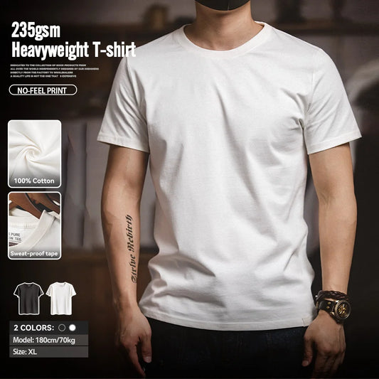 Classic Men’s Summer T-Shirt – 1 or 2 Pack Solid Cotton Short Sleeve Round Neck Tees in Black and Beige, Heavyweight and Versatile