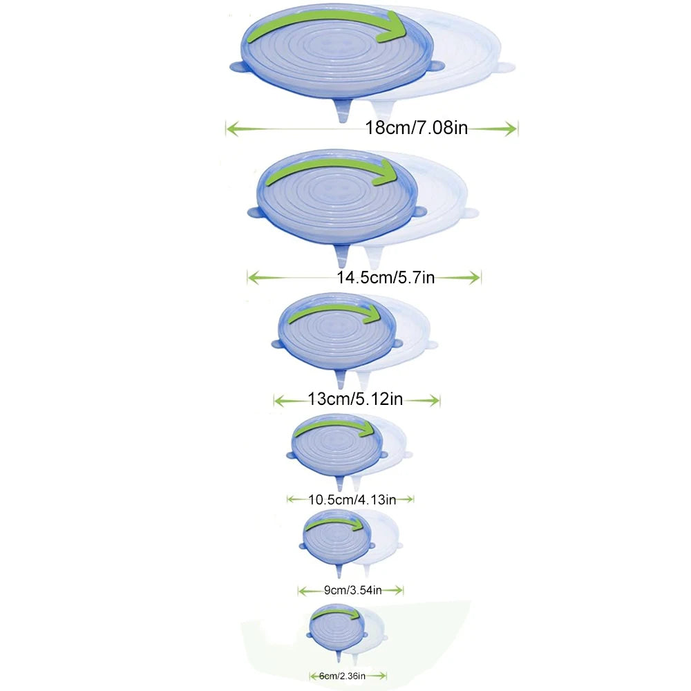 6-Piece Reusable Silicone Food Covers – Airtight, Stretchable Round Lids for Bowls and Dishes, Food-Grade Kitchen Storage Solution