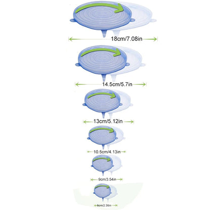 6-Piece Reusable Silicone Food Covers – Airtight, Stretchable Round Lids for Bowls and Dishes, Food-Grade Kitchen Storage Solution
