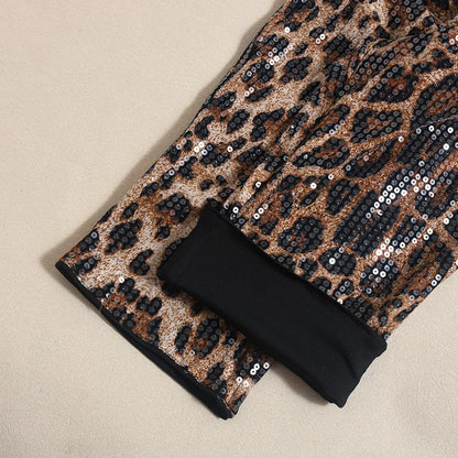 Women's Leopard Print Sequin Shorts – Sexy Knee-Length Clubwear, Slim Fit Party Pants for Evening &amp; Street Style &nbsp;