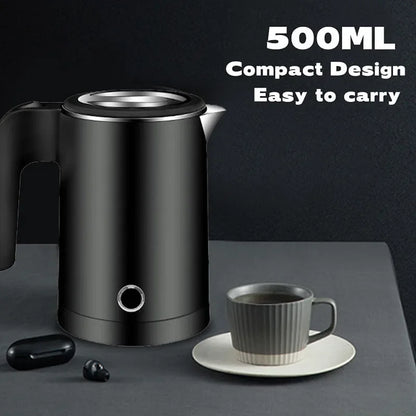 500ML Portable Electric Travel Kettle – Stainless Steel Water Boiler for Tea, Coffee, Hotel, Kitchen &amp; Family Use