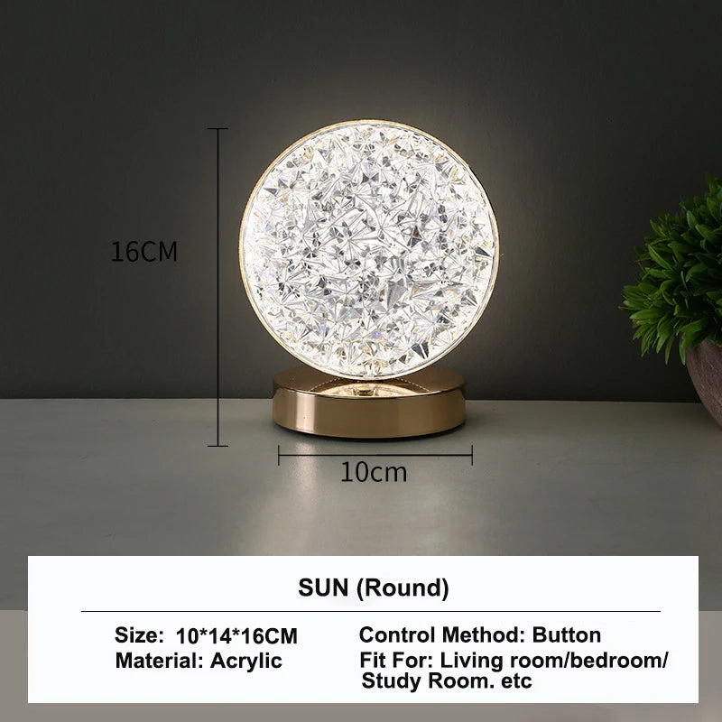 Crystal 3D Moon Night Light – Touch Dimmable USB LED Table Lamp for Bedroom &amp; Home Decor, Aesthetic Bedside Light for Girls' Room &nbsp;