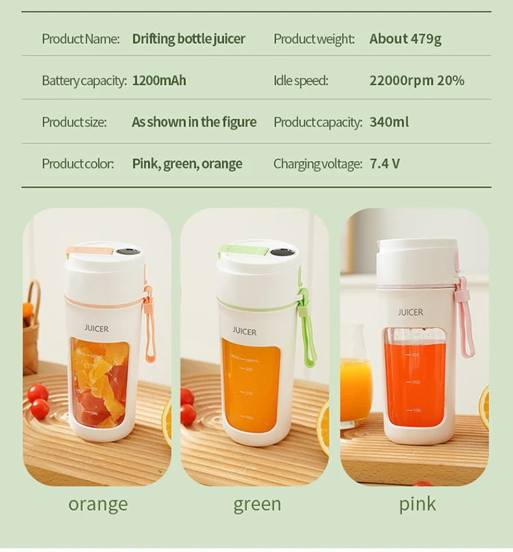 Mini Portable Electric Juicer Blender – Multifunctional Fruit Extractor with 6 Blades and 1200mAh Battery for Smoothies and Mixing