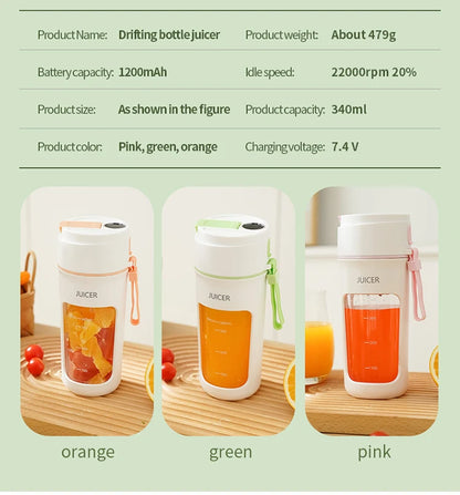 Mini Portable Electric Juicer Blender – Multifunctional Fruit Extractor with 6 Blades and 1200mAh Battery for Smoothies and Mixing