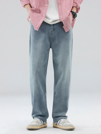 Vintage Men’s Baggy Jeans – Korean Style Starry Sky Fabric, Straight Fit Casual Denim Trousers, High Street Personalized Pants
