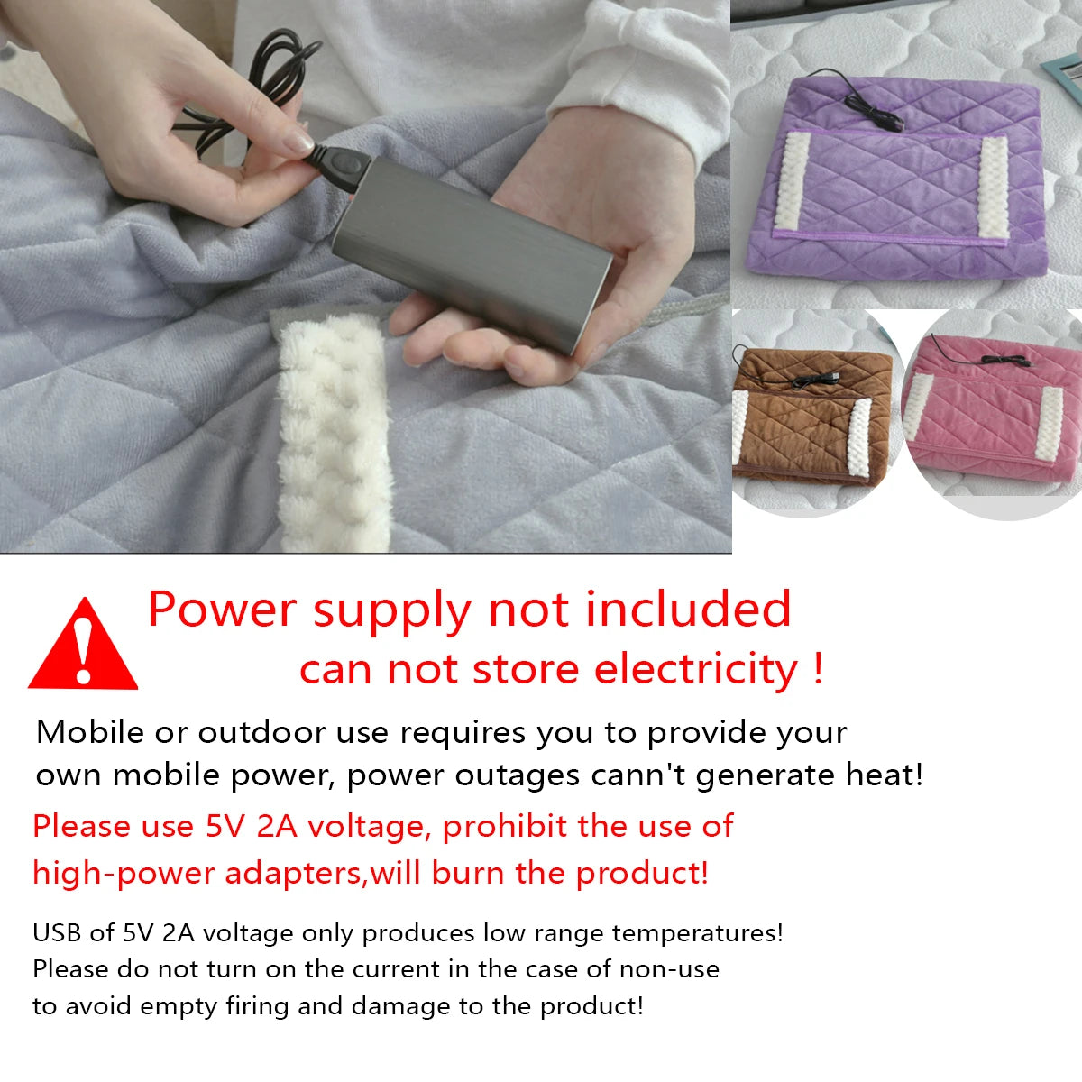 Single Battery-Powered USB Heated Blanket, Washable and Rechargeable Electric Throw for Family Use