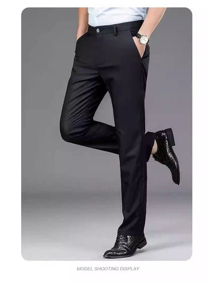 Men’s Stretch Slim-Fit Quick-Dry Suit Pants – Korean Style Straight Trousers for Office & Casual Wear (Spring/Autumn)