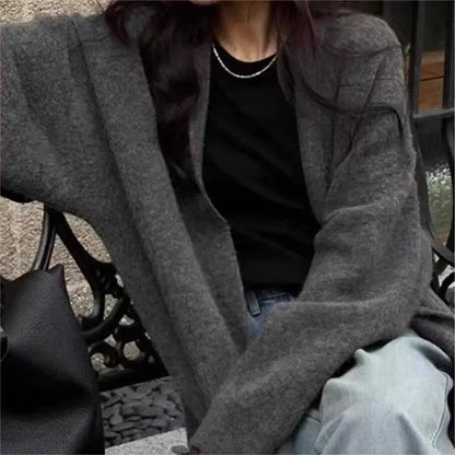 2024 Women's V-Neck Knit Cardigan – Long Sleeve Open Front Sweater, Loose Fit Solid Color Winter Outerwear
