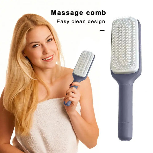 25cm Self-Cleaning Detangling Massage Comb – Anti-Static Retractable Hair Brush for Scalp Care & Hair Styling