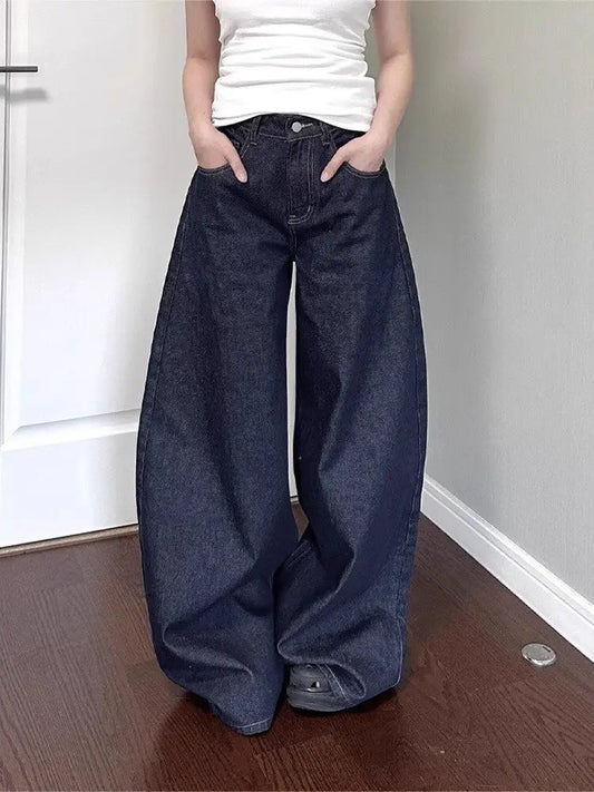 New Unisex Black Washed Wide-Leg Jeans – High Street Style Loose Straight Pants for Autumn and Winter