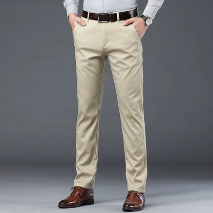Men's Lightweight Summer Slim-Fit Suit Trousers – Business Casual Cotton Pants in Green, Black, and Khaki (Sizes 30–40)