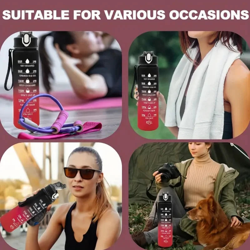 Time-Marked Sports Water Bottle with Straw and Leak-Proof Flip Lock – Portable Hydration Bottle for Outdoor Activities
