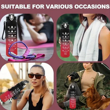 Time-Marked Sports Water Bottle with Straw and Leak-Proof Flip Lock – Portable Hydration Bottle for Outdoor Activities