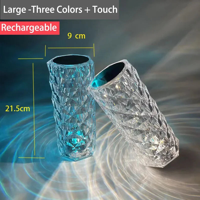 Rechargeable Crystal Rose Night Lamp – Acrylic Bedside Light with Touch Control for Romantic &amp; Ambient Home Decor