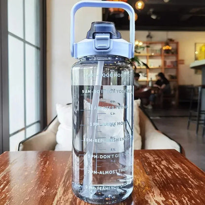2L Large Capacity Sports Water Bottle with Straw – Time Marker Leakproof Plastic Cup for Fitness & Outdoor Use