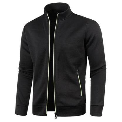 Men’s Autumn Zip-Up Jacket with Stand Collar – Casual Fleece Sweatshirt, Long Sleeve Streetwear Coat