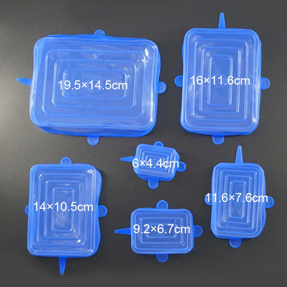 6PCS Square Silicone Stretch Lids – Reusable Elastic Food Covers for Fresh Sealing and Kitchen Use