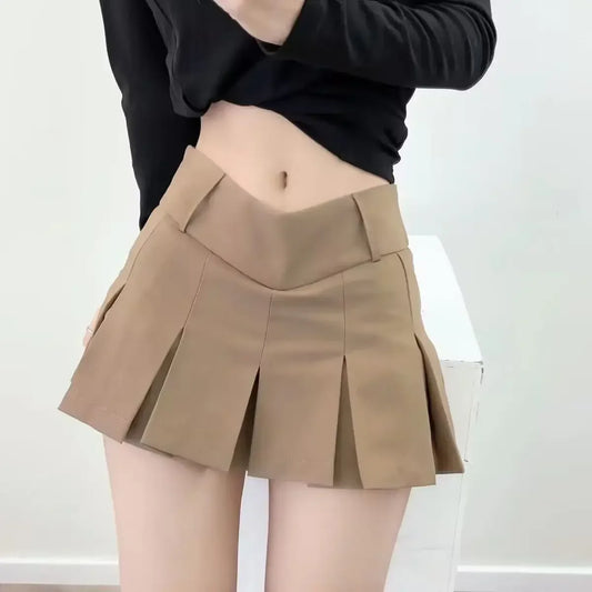 Women’s Retro V-Waist Pleated Mini Skirt – Summer Casual Streetwear, Sexy &amp; Stylish High-Waist Short Skirt for Girls and Ladies