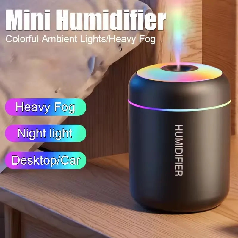 180ml USB Mini Air Humidifier &amp; Essential Oil Diffuser – LED Cool Mist Sprayer for Car, Home, Bedroom, or Office