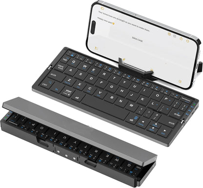 Jomaa Mini Portable Folding Bluetooth Keyboard Rechargeable for Laptop, iPad, and Phone