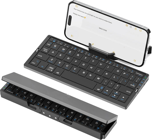 Jomaa Mini Portable Folding Bluetooth Keyboard Rechargeable for Laptop, iPad, and Phone