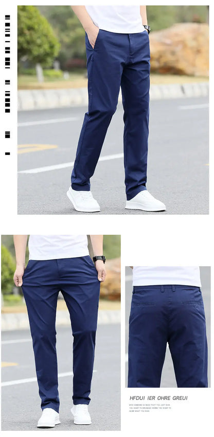 Men's Premium Cotton Chino Pants – Breathable Straight-Leg Casual Trousers (Waist Sizes 28 to 40)