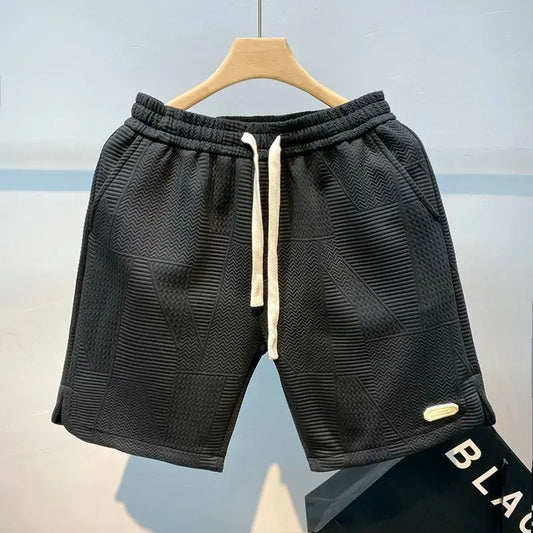 Men’s Summer Running Shorts – Casual Jogging Sport Shorts with Wave Pattern, Solid Color, Drawstring Waist, Loose Fit, Quick-Dry Gym & Sportswear