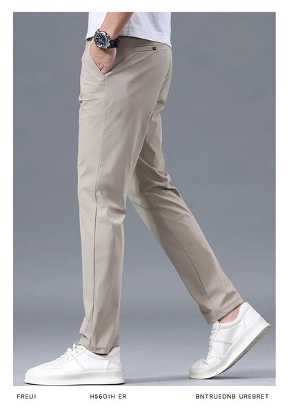 Men's Summer Lightweight Stretch Suit Pants – Slim Fit Korean Style Business Casual Trousers with Elastic Waist