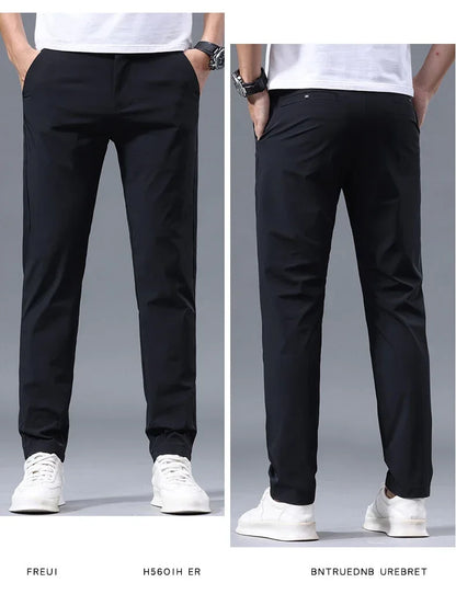 Men's Summer Lightweight Stretch Suit Pants – Slim Fit Korean Style Business Casual Trousers with Elastic Waist