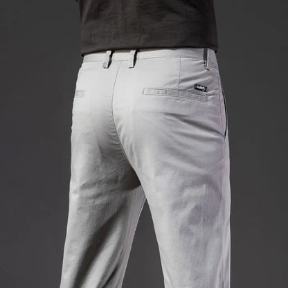 New Fashion Men's Slim Fit Straight Trousers – Comfortable, Breathable, Elastic Casual Long Pants for Everyday Wear