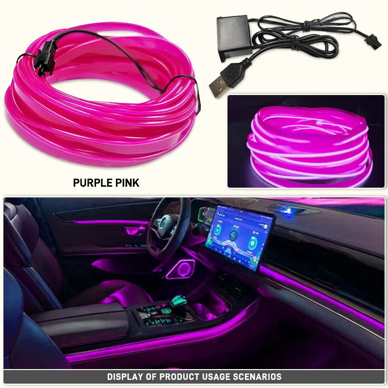 1M/3M/5M Flexible EL Neon Strip Light for Car Interior Decoration USB-Powered Ambient and Party LED Lighting for DIY Auto Styling &nbsp;