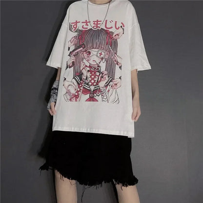 Women's Gothic Harajuku Loose T-Shirt – Aesthetic Dark Grunge Y2K Streetwear Top