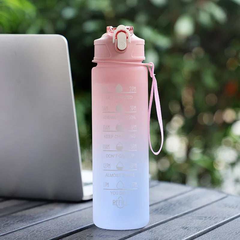 Time-Marked Sports Water Bottle with Straw and Leak-Proof Flip Lock – Portable Hydration Bottle for Outdoor Activities