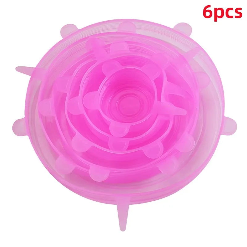 6pcs Reusable Silicone Food Covers – Stretchable Lids for Bowls, Fruits & Vegetables, Fresh-Keeping Kitchen Seal