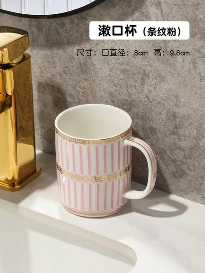 Luxury Ceramic Soap Dish with Irregular Stripes and Perforated Drainage – Household Bathroom Accessory with Washstand Gargle Cup