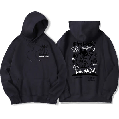 Y2K Harajuku Kawaii Cat Couple Print Hoodie – Unisex Oversized Fleece Pullover for Autumn, Warm Hip Hop Style Sweatshirt