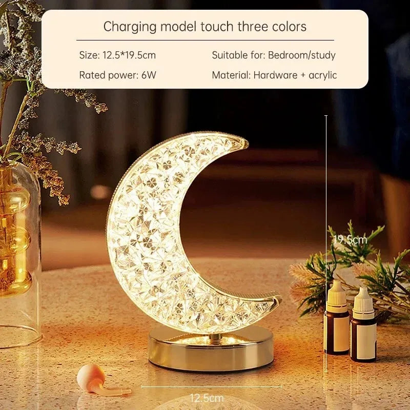 Crystal 3D Moon Night Light – Touch Dimmable USB LED Table Lamp for Bedroom &amp; Home Decor, Aesthetic Bedside Light for Girls' Room &nbsp;