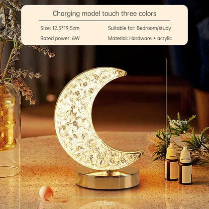 Crystal 3D Moon Night Light – Touch Dimmable USB LED Table Lamp for Bedroom &amp; Home Decor, Aesthetic Bedside Light for Girls' Room &nbsp;