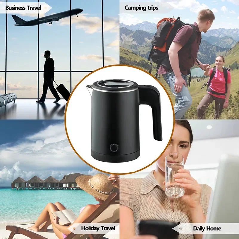 Portable 500ML Stainless Steel Electric Kettle – Travel Water Boiler Pot for Tea, Coffee, Hotel, Home &amp; Kitchen Use