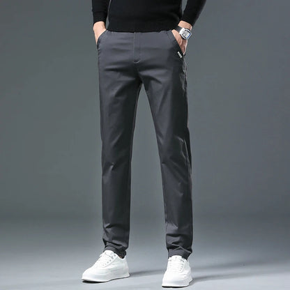 Men’s Classic Straight-Leg Cotton Trousers – 98% Cotton, Breathable Business Casual Pants with Elastic Comfort – Ideal for Spring &amp; Summer
