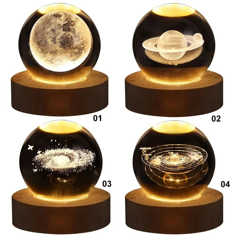 Christmas 3D Crystal Ball Galaxy Projector Lamp – USB Night Light with Planetary Projection, Romantic Gift for Couples, Festive Ambient Lighting