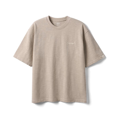 SIMWOOD 2025 Summer Oversized Heavyweight 300gsm Slub Cotton T-Shirt for Men with Letter Embroidery