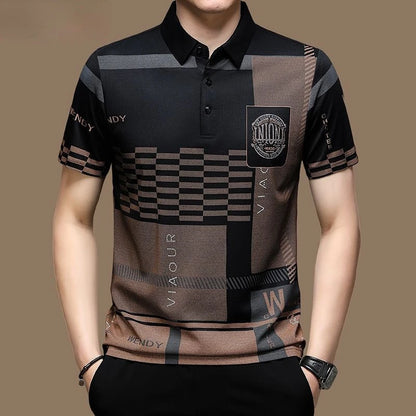 Men’s Short Sleeve Polo Shirt – Casual Micro-Elastic Breathable Button-Up Top for Daily Wear and Fashion