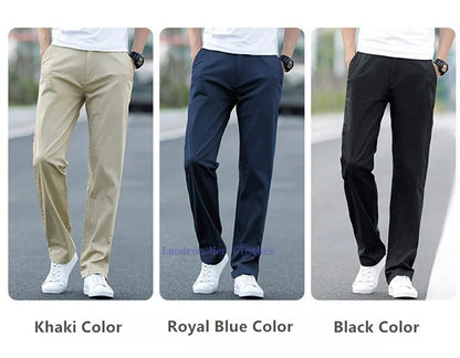 Men's Summer Lightweight Stretch Chino Pants – Loose Fit Cotton Trousers in Khaki, Blue, and Black – Plus Sizes 42 &amp; 44