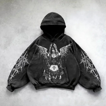 Y2K Camouflage Leaf Print Hoodie – Unisex Retro Streetwear Loose Fit Hip Hop Sweatshirt for Men & Women